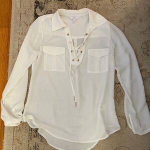 Candies Elegant White Lace-Up Blouse